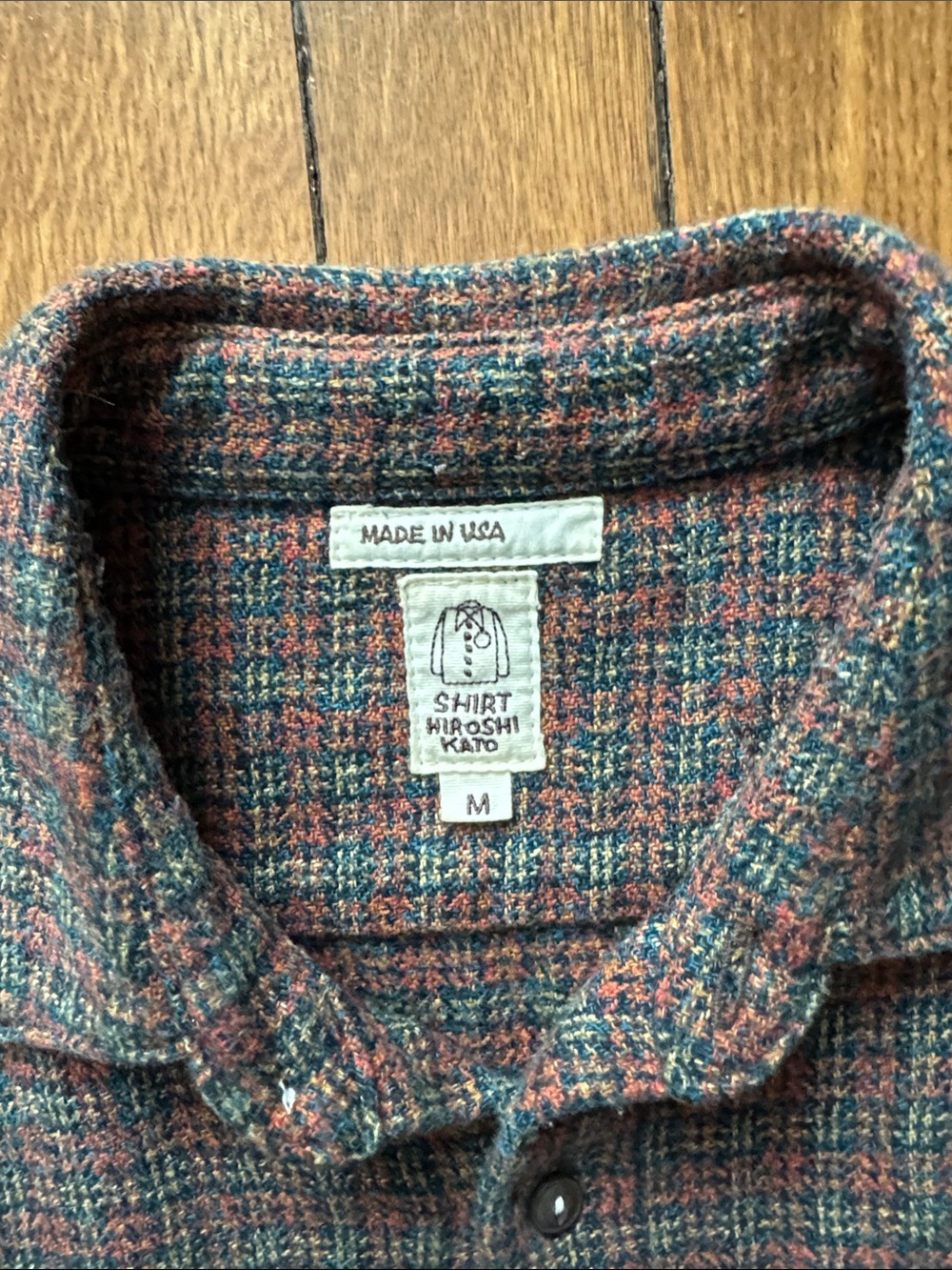 Hiroshi Kato Men’s Ripper Shirt in Orange and Green Plaid Japanese Loose Weave M - Picture 2 of 6